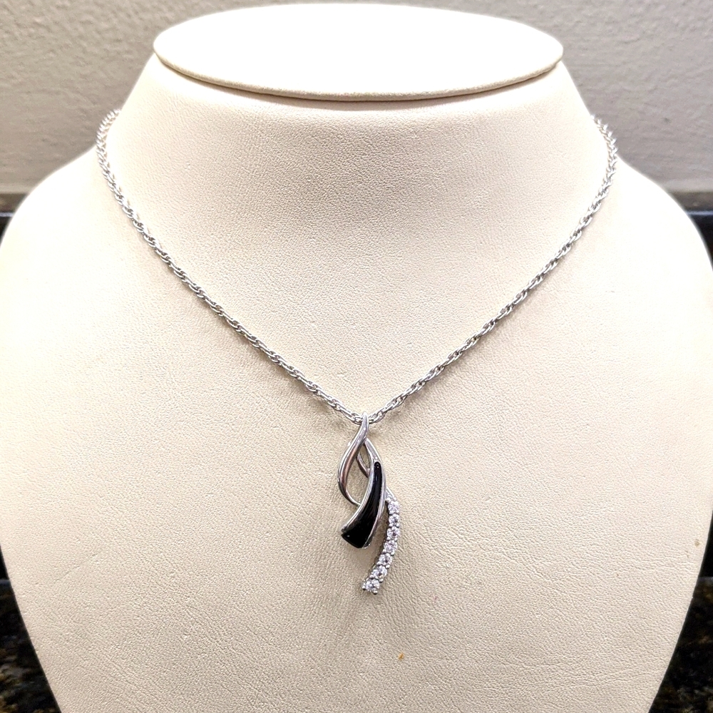 Black onyx and white sapphire sterling silver neck